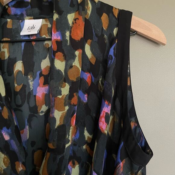 CAbi Flaunt‎ Wrap Sleeveless Blouse Size Medium Black Multicolor Style 3077 - Picture 11 of 16
